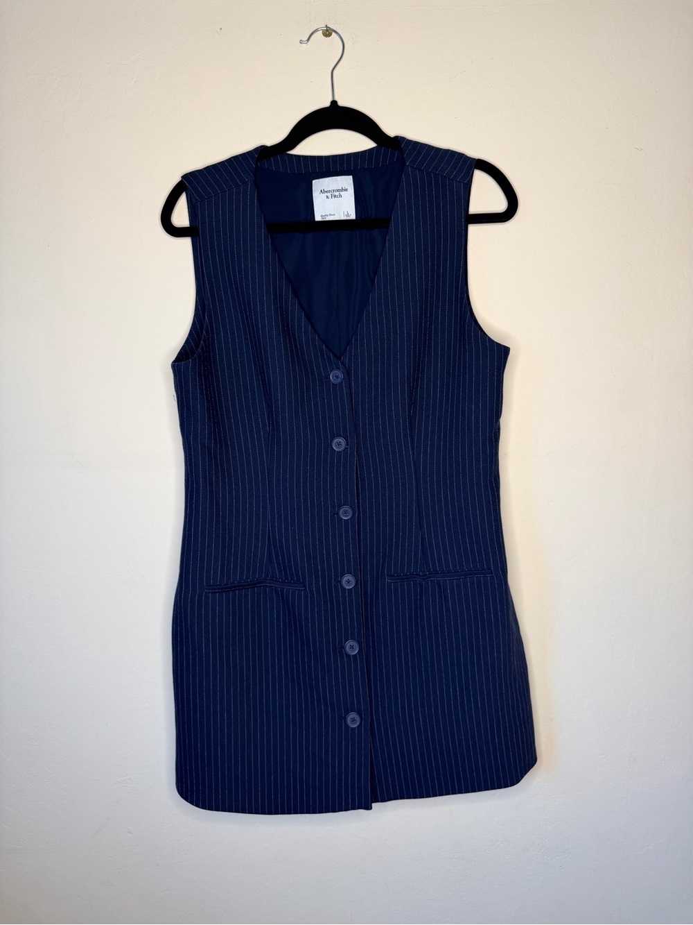 Abercrombie & Fitch Mara Vest Navy Pinstripe Button-Front Mini Dress